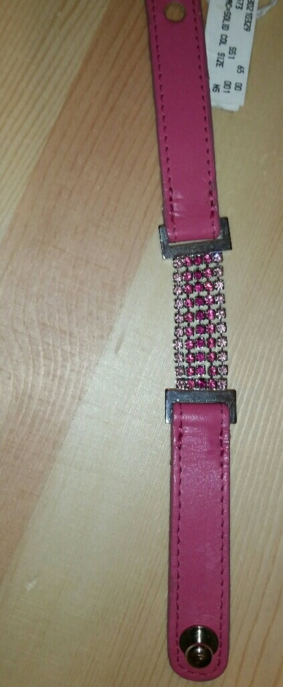 Leather/Swarovski Crystal/ Pink Strap Bracelet